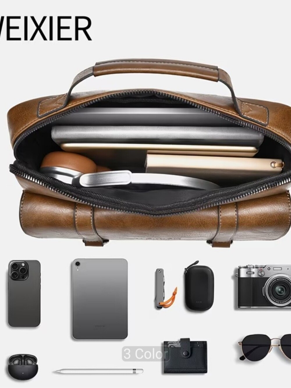 Men’s Leather Top-Handle Bag in Brown